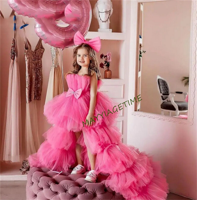 فستان الأميرة للفتيات ، منتفخ ، مرتفع-منخفض ، مع لمعان ، رقبة قارب ، قصير ، زهرة ، لطيف ، بالتواصل الأول