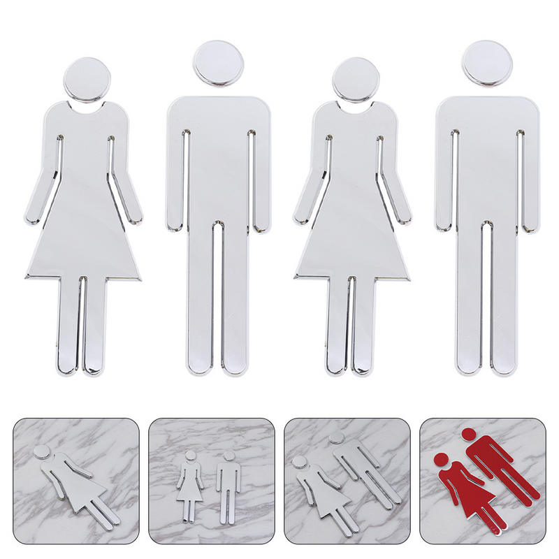لوحة حمام ذاتية اللصق للنساء ، لوحة تعريف من الفولاذ المقاوم للصدأ ، علامات مرحاض ، ديكور مرحاض ، سيدة ، 4 *