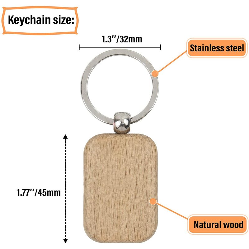 سلسلة مفاتيح خشبية مستديرة مستقيمة فارغة ، علامة مفاتيح ذاتية الصنع ، يمكن نقشها ، هدية ، 60: