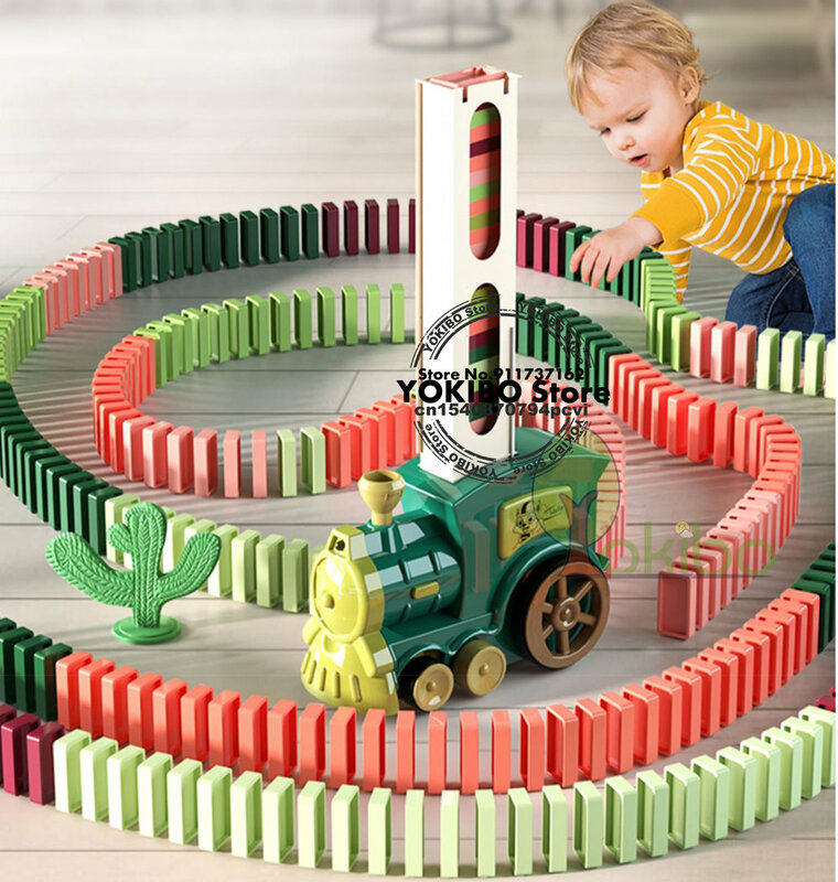 أطفال دومينو قطار مجموعة سيارة ضوء الصوت التلقائي وضع الدومينو الطوب الملونة الدومينو كتل لعبة تعليمية لتقوم بها بنفسك لعبة هدية