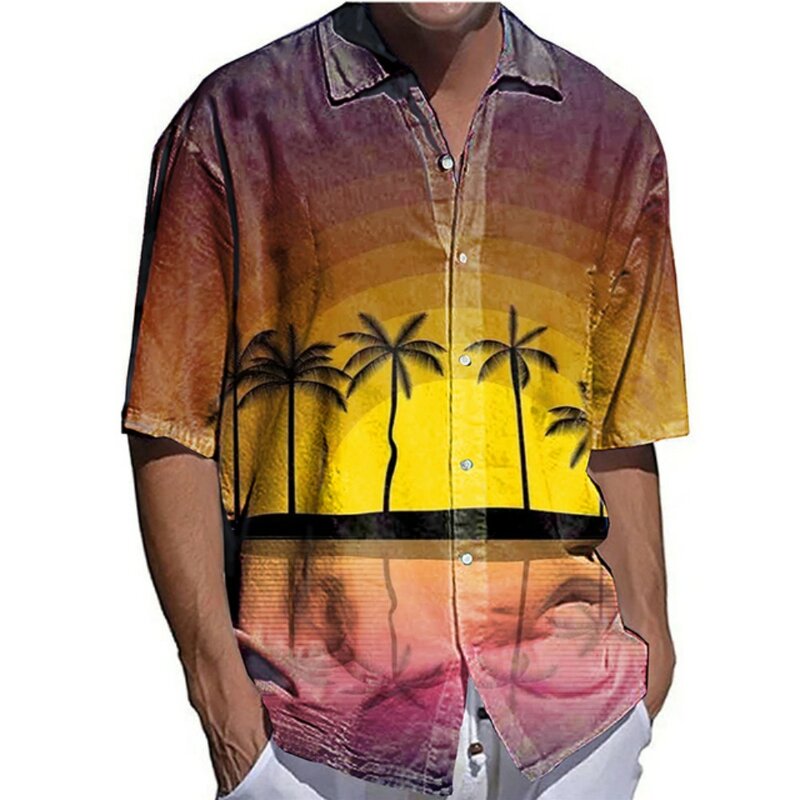 الرجال قميص شجرة جوز الهند ثلاثية الأبعاد نمط الطباعة هاواي شاطئ الترفيه في الهواء الطلق قصيرة الأكمام قمة الموضة الصيف التسوق الملابس