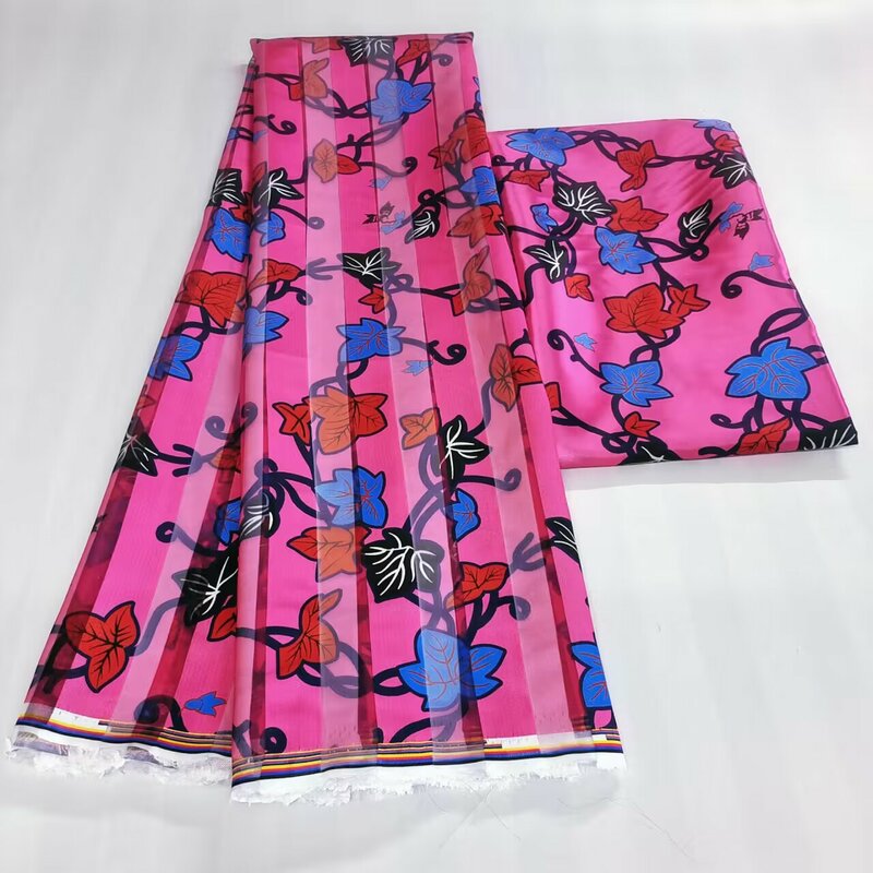 قماش الحرير الساتان الأورجانزا لفستان الحفلات ، الأقمشة الأفريقية المطبوعة ، 6 ياردة ، تصميم جديد ، 2023