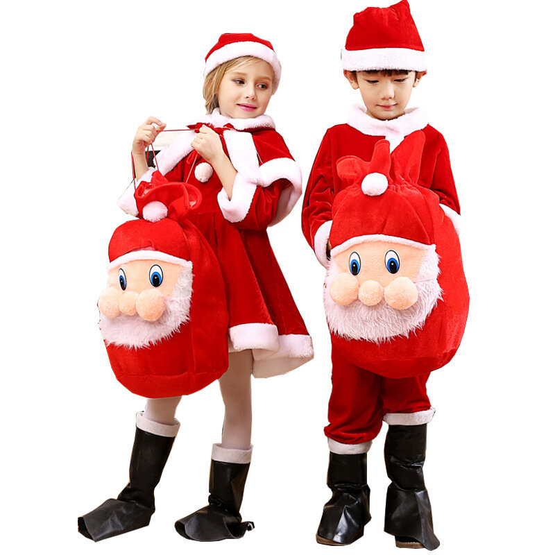 طفل جيرس بنين سانتا كلوز تأثيري حلي طفل أحمر عيد الميلاد الملابس حفلة عيد الميلاد توتو فستان أحمر مجموعة الأطفال السنة الجديدة الزي