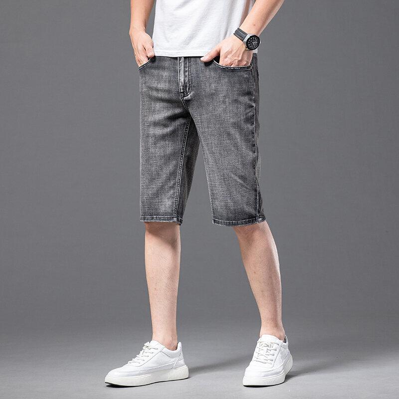 Summer Smoke Gray Men's Thin Short Jeans Classic Style Fashionable and Casual Stretch Fabrics Slim Fit Denim Shorts Male
