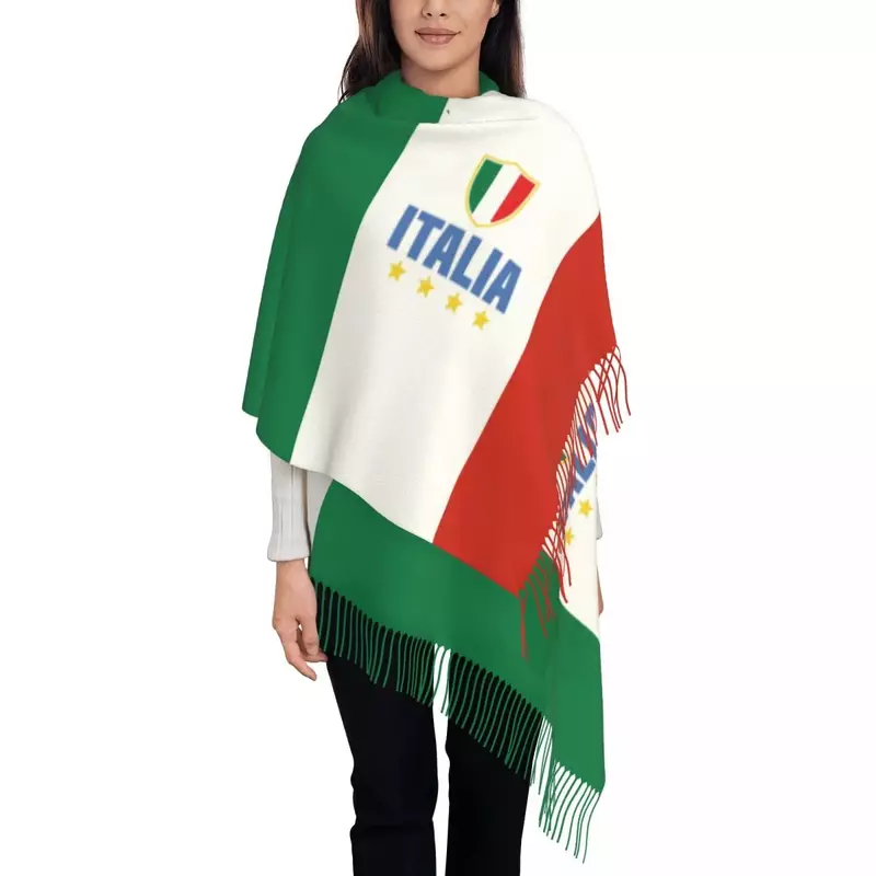 وشاح طويل مع شرابة للنساء ، علم إيطاليا ، التفاف دافئ ، الأوشحة للجنسين ، الشتاء والخريف