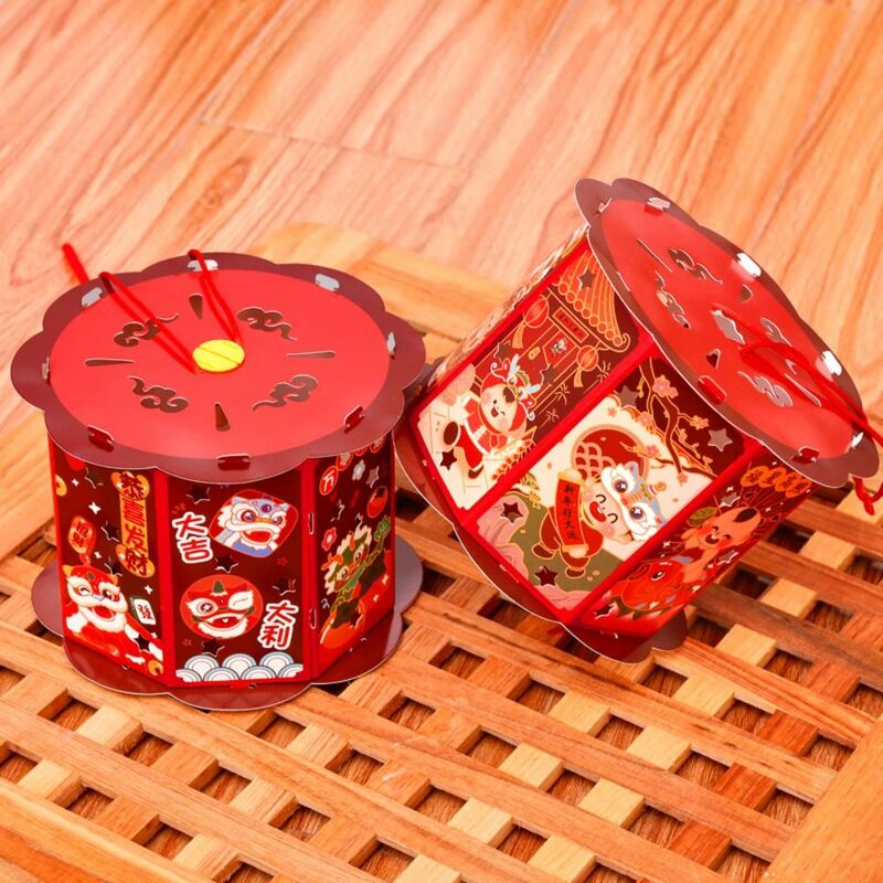 Loong-Glowing محمول أسد رقص محظوظ ، مصباح على الطراز الصيني ، ضوء LED ، أحمر ، فانوس مهرجان الأطفال ، تصنعه بنفسك