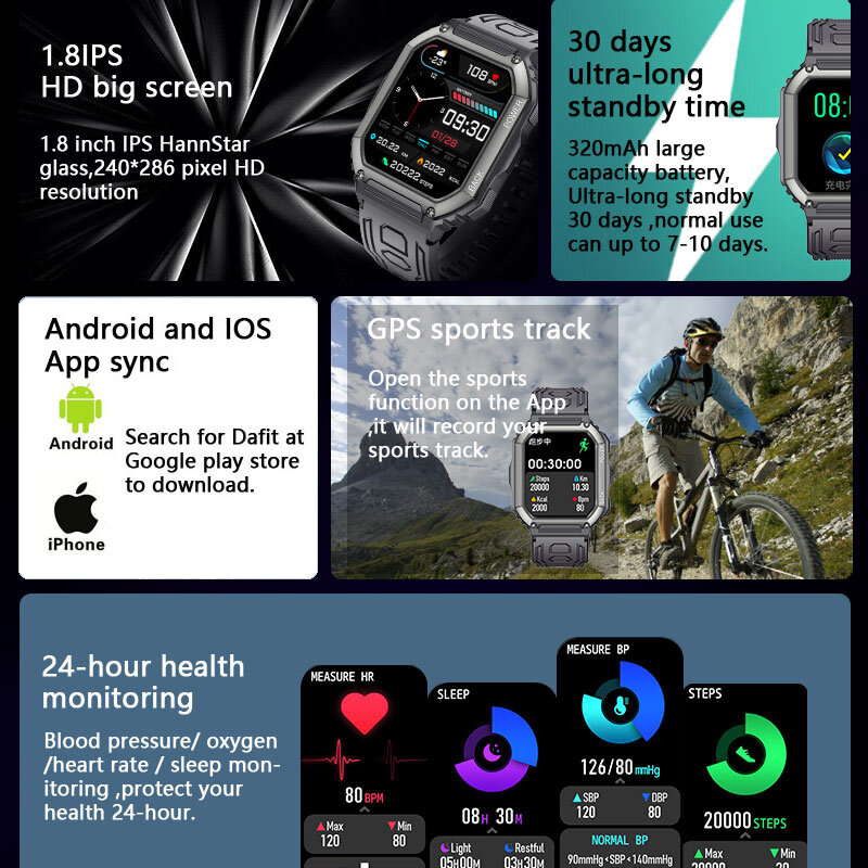CanMixs 2022 ساعة ذكية للرجال 1.8 بوصة الرياضة Smartwatch بلوتوث الطلب لتحديد المواقع حركة المسار المكالمات مقاوم للماء اللياقة البدنية معدل ضربات القلب