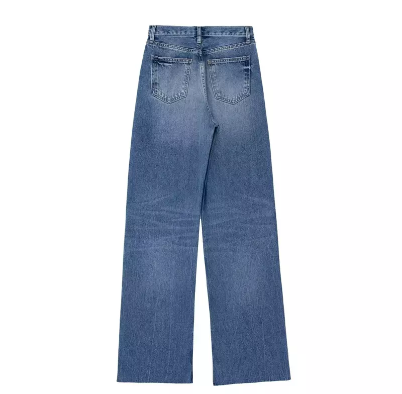 سراويل جينز نسائية واسعة الساق ، عتيقة عالية الخصر ، جيوب جانبية ، أزياء نسائية أنيقة ، لف فضفاض ، جينز غير رسمي متعدد الاستخدامات ، جديد