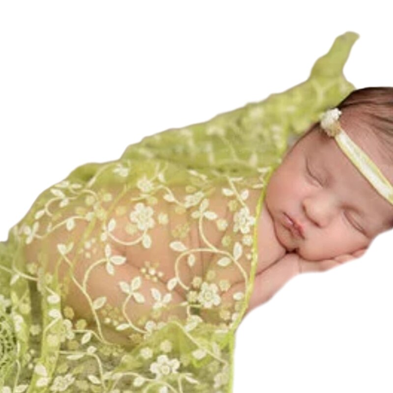 Y1UB دعامة تصوير فريدة من نوعها من الدانتيل والتطريز لحديثي الولادة، قماش تغليف ناعم للأطفال