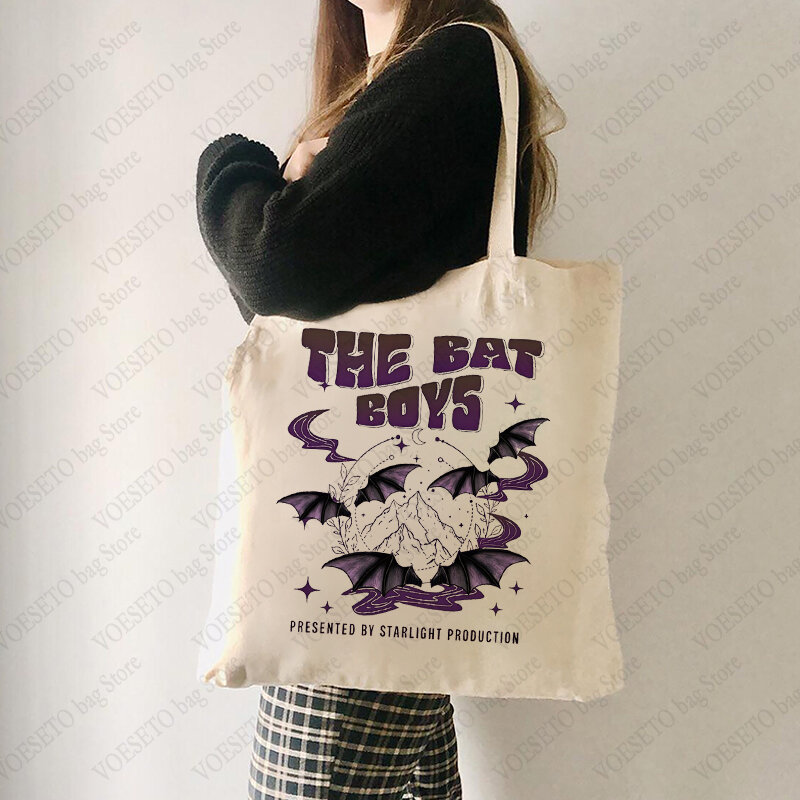 حقيبة حمل بنمط الخفافيش للأولاد ، حقيبة كتف قماشية لمحبي الفرقة ، حقيبة تسوق نسائية قابلة لإعادة الاستخدام ، محاربون Illyrians