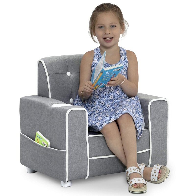 كرسي تشيلسي منجد مع حامل الكأس ، أريكة رمادية ناعمة للأطفال والأطفال