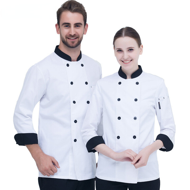 للجنسين المطبخ سترة فندق مقصف الشيف قميص مطعم الطبخ الملابس الرجال والنساء مخبز النادل موحدة طويلة الأكمام