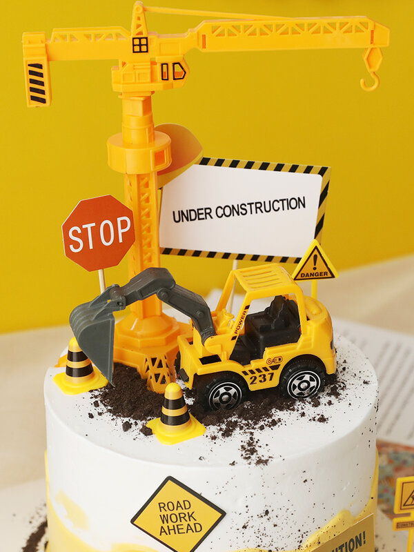 الهندسة البناء مركبة حفارة كعكة ديكور حفر آلة شارة مرور كعكة توبر للطفل حفلة عيد ميلاد لعبة هدية