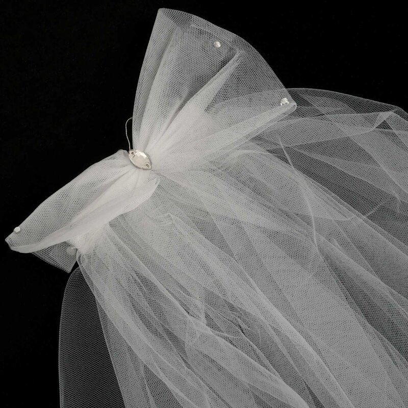 2X نساء طرحة زفاف فستان أبيض Bowknot طبقات تول الشريط حافة حجاب الزفاف