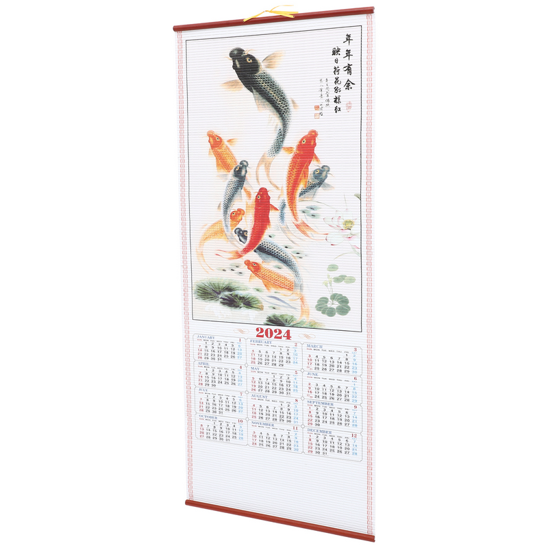تقويم صيني تقليدي لفافة معلقة ، عام التنين ، تقليد المكتب ، الخيزران