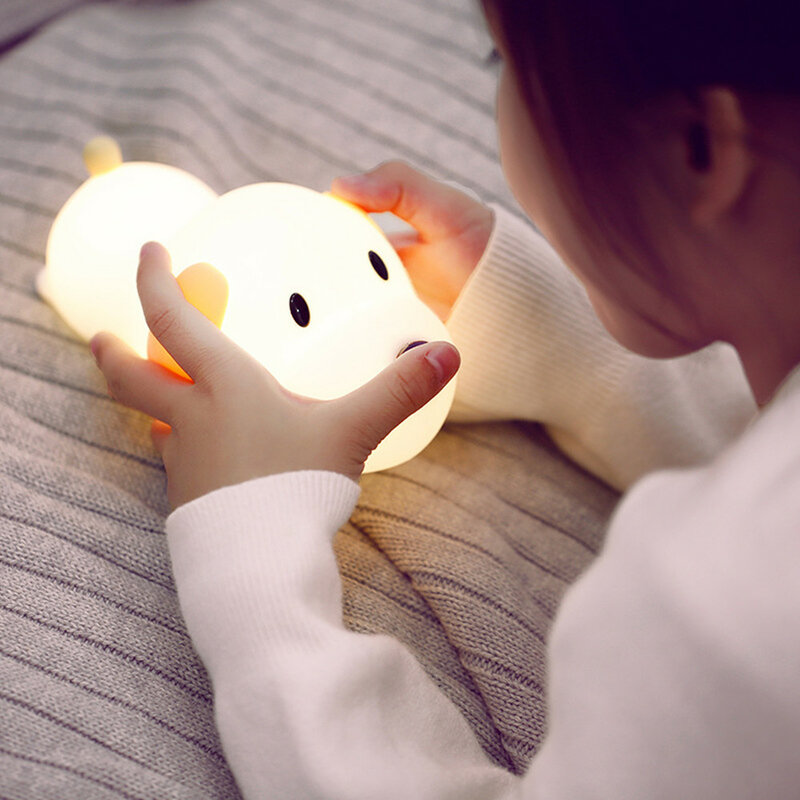 سيليكون الكلب LED ضوء الليل ، USB قابلة للشحن ، السرير جرو مصباح ، استشعار اللمس ، 2 ألوان ، عكس الضوء الموقت للأطفال ، لعبة طفل هدية