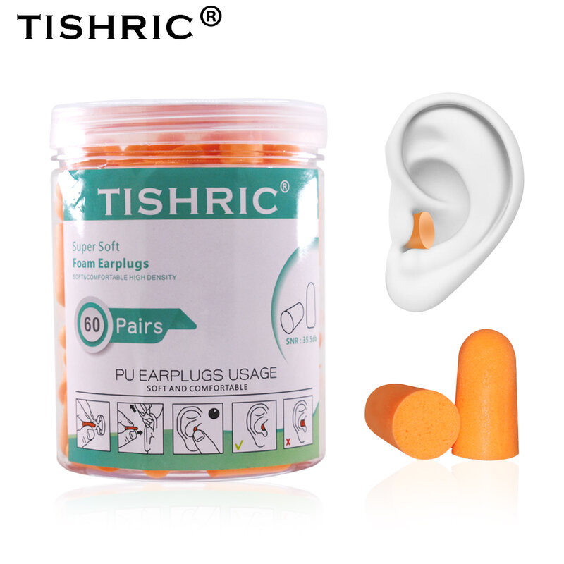 TISHRIC سدادات الأذن الإسفنج لينة سدادات الأذن الحد من الضوضاء النوم سدادة الأذن السفر معدل الحد من الضوضاء 35.5db عزل الصوت