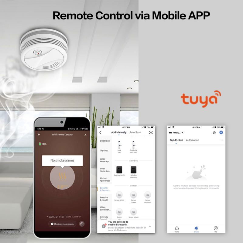 TAIBOAN-Tuya كاشف دخان الحريق WiFi ، نظام إنذار أمني للحديقة والمنزل والمنزل والمكتب والتحكم في تطبيق SmartLife وإنذار الحريق