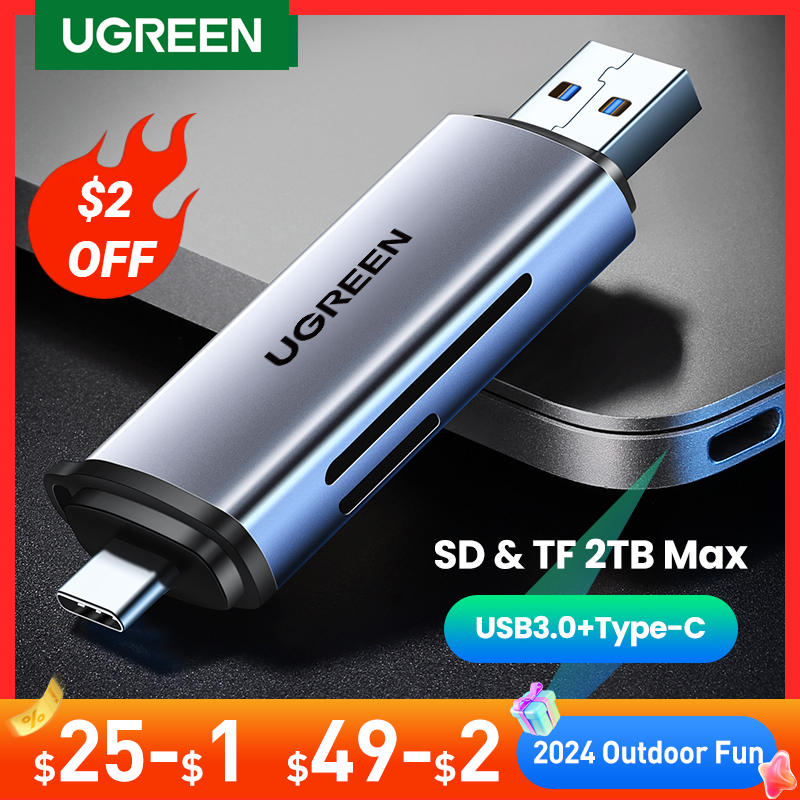 قارئ بطاقات UGREEN USB3.0 & USB C إلى SD MicroSD TF Thunderbolt 3 لأجهزة الكمبيوتر المحمول ملحقات الذاكرة الذكية محول بطاقة SD