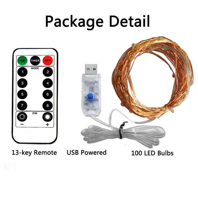 50/100/200 المصابيح خيط سلك نحاسي أضواء USB بالطاقة الجنية أضواء مع البعيد 8 طرق أضواء مقاوم للماء عن بعد مؤقت تحكم عن بُعد