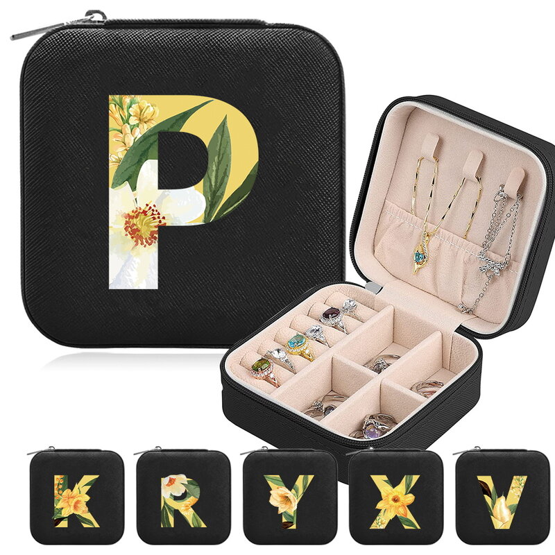 صندوق تخزين مجوهرات بسحّبون محمول للنساء ، حقيبة منظم مجوهرات ، حقيبة سفر ، قلادة ، خاتم ، مجوهرات ، سلسلة نمط زهور ، جديد