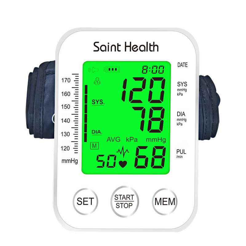 جهاز قياس ضغط الدم الأوتوماتيكي من Saint Health مزود بذراع صوت روسي محمول مقياس ضغط الدم BP مقياس ضغط الدم مقياس نبض القلب