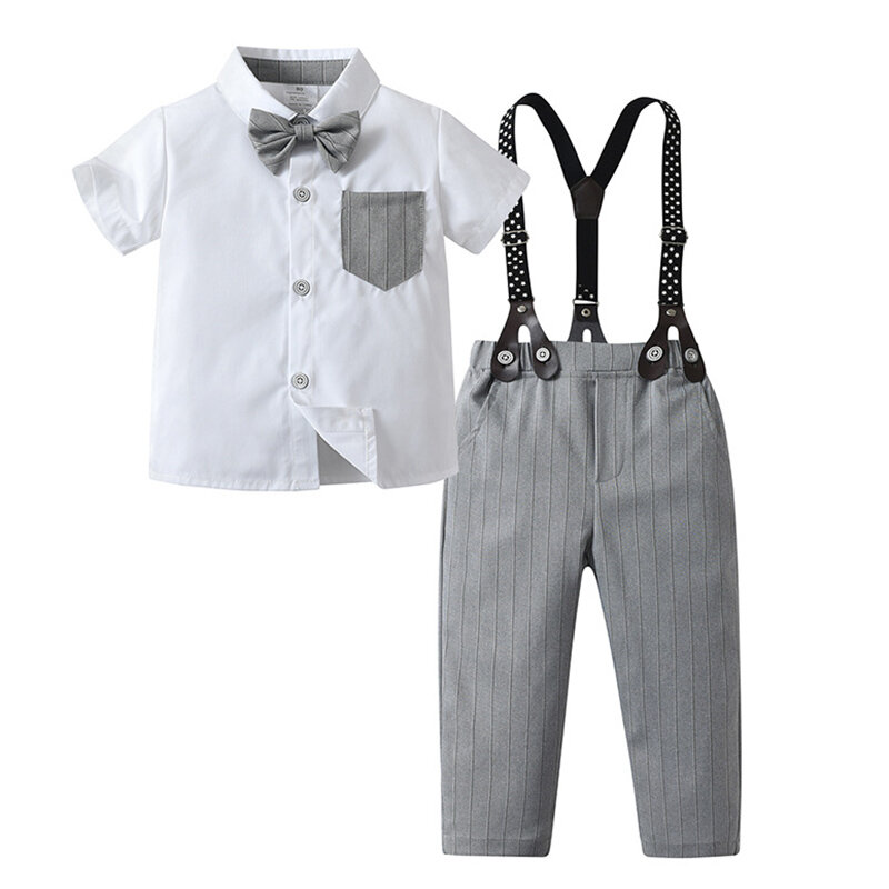 مجموعة ملابس صيفية للأولاد الرضّع ، قميص بأكمام قصيرة ، ربطة عنق + بنطلون حمالات ، بدلة أطفال لحفلات أعياد الميلاد ، 3 *