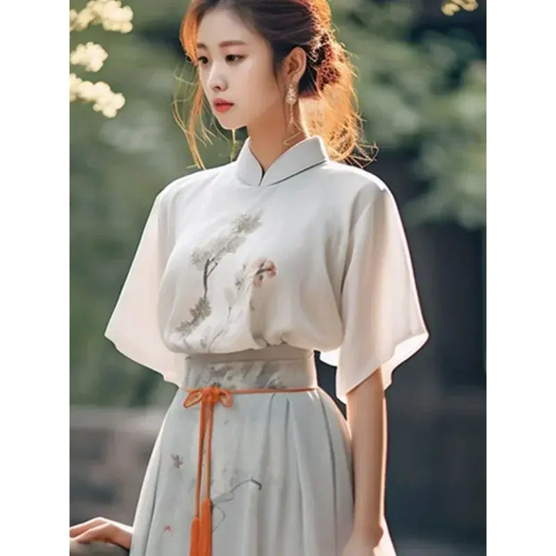 المرأة تحسين الصينية الشيفون الحبر اللوحة تانغ دعوى ، قمة أنيقة ، تنورة ، ملابس غير رسمية ، التسوق عبر الإنترنت ، الصيف