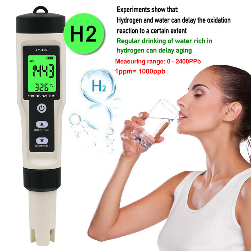 4 في 1 الهيدروجين أيون تركيز جودة المياه اقلام الفحص YY-400 PH/ORP/H2/TEM الرقمية مياه الشرب متر
