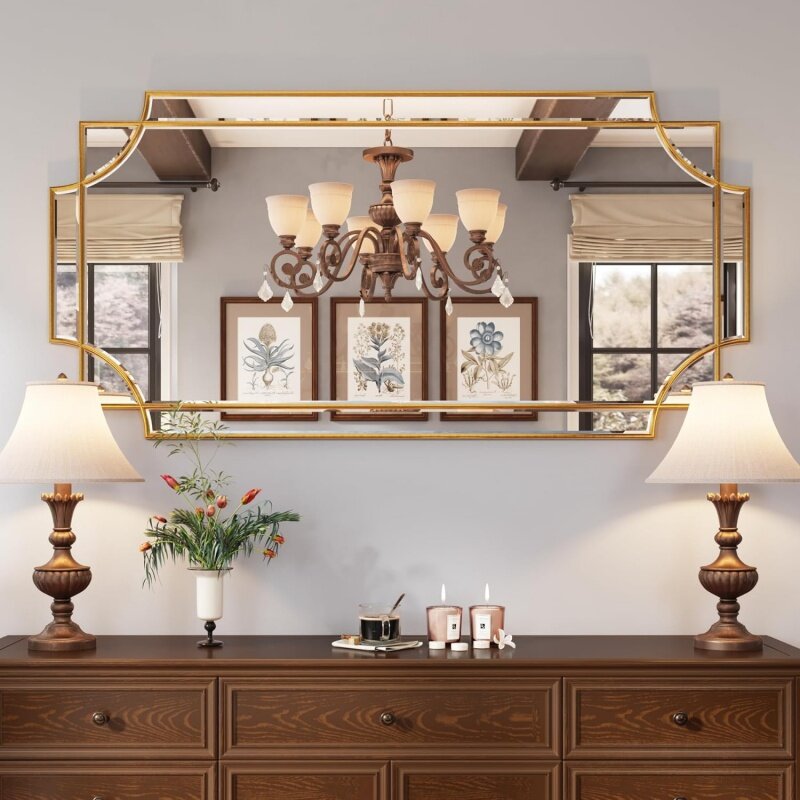 كيلي ميلر-مرآة ذهبية كبيرة للجدار ، الفن التقليدي ، مشطوف للزينة ، طول كامل ساعة ، 24 بوصة × 48 بوصة