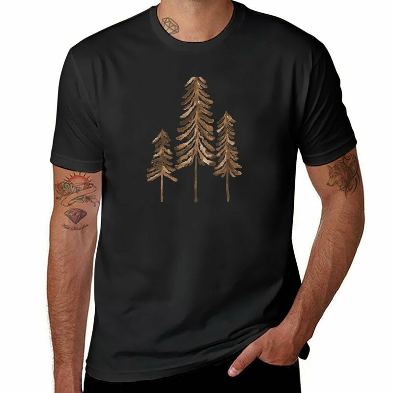 أشجار الصنوبر-لوحة بني داكن تي شيرت للرجال ، ملابس لطيفة ، قمم حجم كبير ، تيشيرتات برسومات ، كبيرة وطويلة