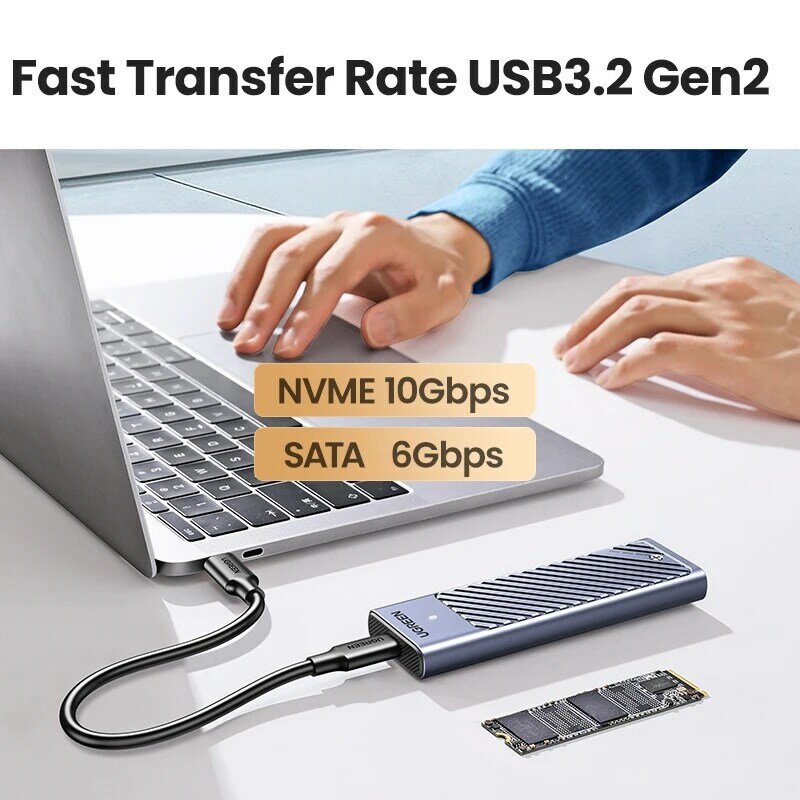 يوجرين M.2 NVMe SATA SSD محول ضميمة 10Gbps USB 3.2 Gen2 USB C ضميمة خارجية تدعم مفاتيح M & B & M