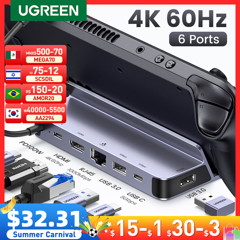 UGREEN USB C محطة الإرساء نوع C إلى HDMI 4K60Hz RJ45 PD100W قفص الاتهام للبخار سطح السفينة نينتندو التبديل ماك بوك برو Air PC USB 3.0 HUB