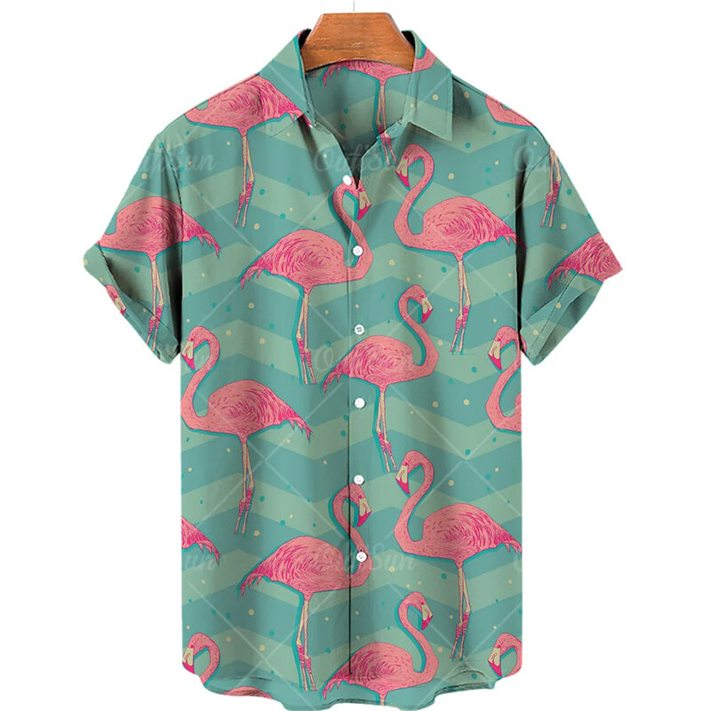 قمصان رجالية مطبوعة ثلاثية الأبعاد بطة ، ملابس شاطئ هاواي ، قمصان هاواي غير رسمية ، بلوزات الشارع Y2k ، قمم رجل ، الصيف