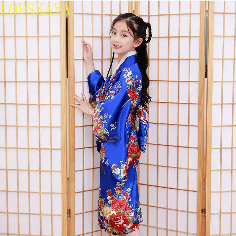 فستان رقص كيمونو للفتيات ، أسلوب عرقي ياباني ، زي عرض مسرح بطبعة زهور عتيقة