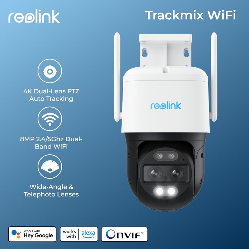 كاميرا أمان خارجية من سلسلة Reolink Trackmix ، عدسة مزدوجة ، تتبع الحركة ، كاميرا 8MP PTZ ، تكبير 6X ، كاشف بشري AI ، IP ، WiFi ، 4K