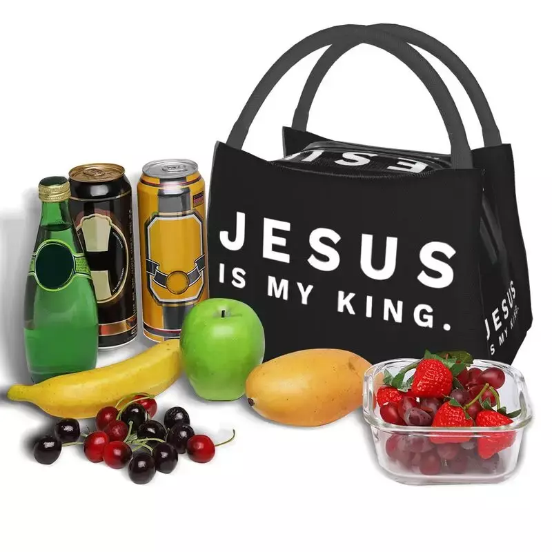 أكياس الغداء المعزولة الحرارية للنساء ، اليسوعي هو إيماني الملك ، إله مسيحي ، حمل قابلة لإعادة الاستخدام ، صندوق الطعام للوجبات