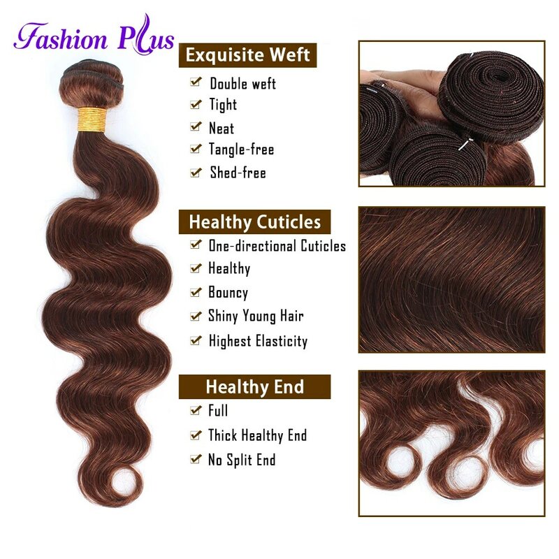 Body Wave Brown Bundles With Closure #4 Bundles With Closure Human Hair Brazilian Weave Remy Hair Extensions For Women