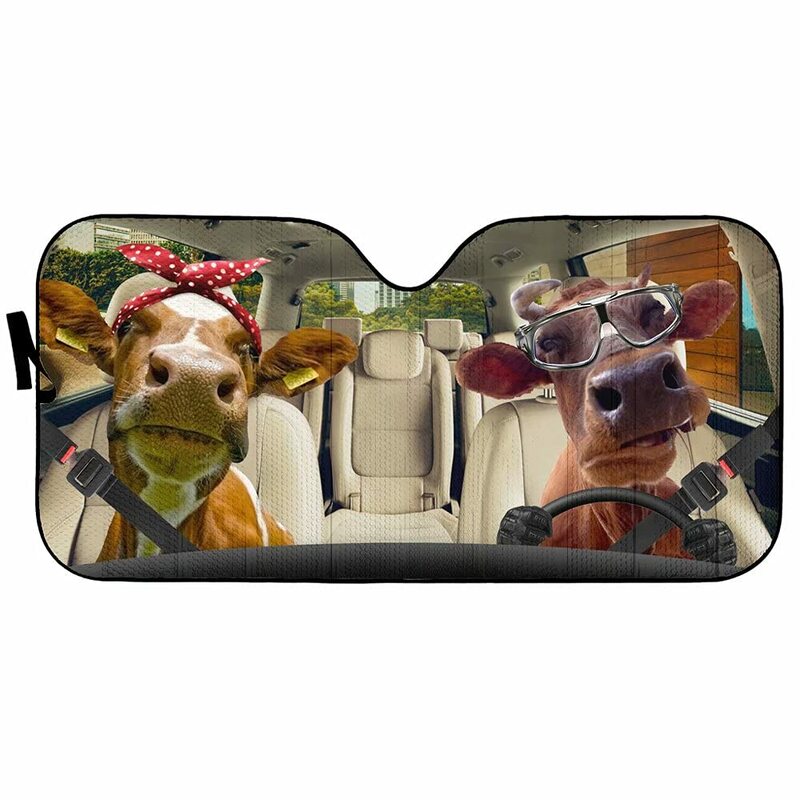 مزرعة البقرة سائق السيارات الزجاج الأمامي الشمس الظل ، مضحك هيفر زوجين الشمس قناع حامي ظلة لسيارة شاحنة SUV للحفاظ على المركبات الخاصة بك