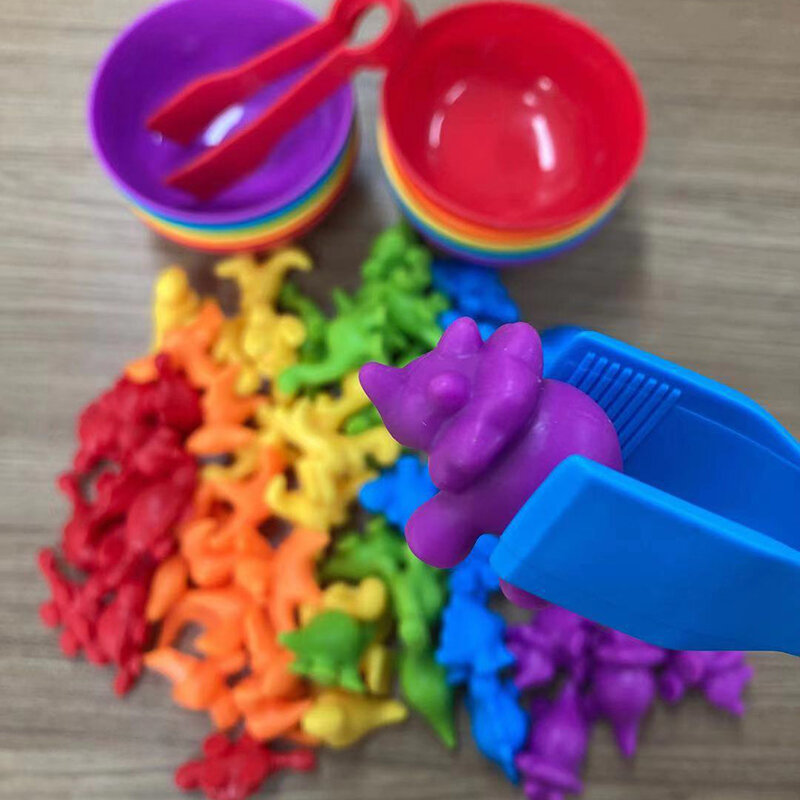 لعبة عد وفرز مطابقة لألوان قوس قزح من مونتيسوري ألعاب الرياضيات الإدراك الحيواني لعبة تدريب الحسية على المحركات الجميلة للأطفال