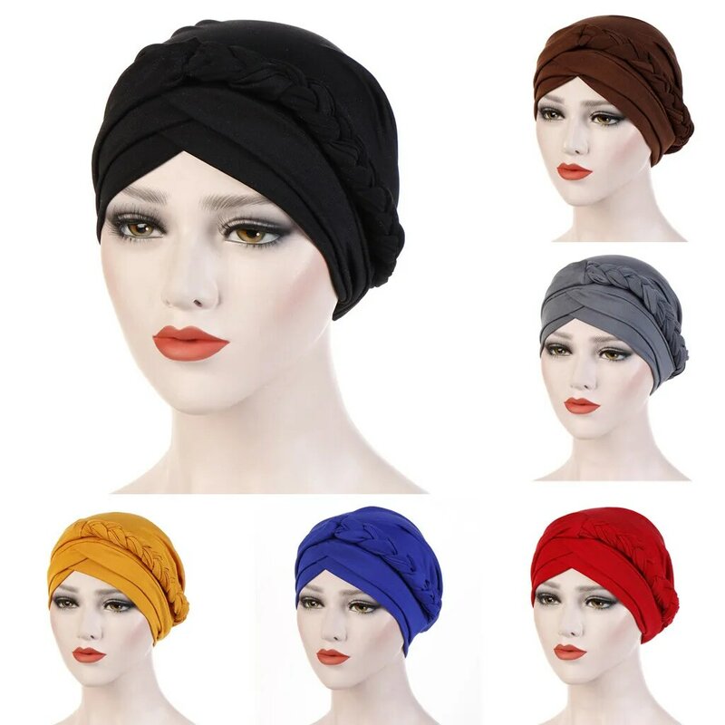 قبعة هندية أحادية اللون للنساء ، وشاح رأس إسلامي ، حجاب إسلامي ، لفافة جديلة من الخرز ، قبعة عمامة مطاطية ، غطاء كيميائي ، لف رأس