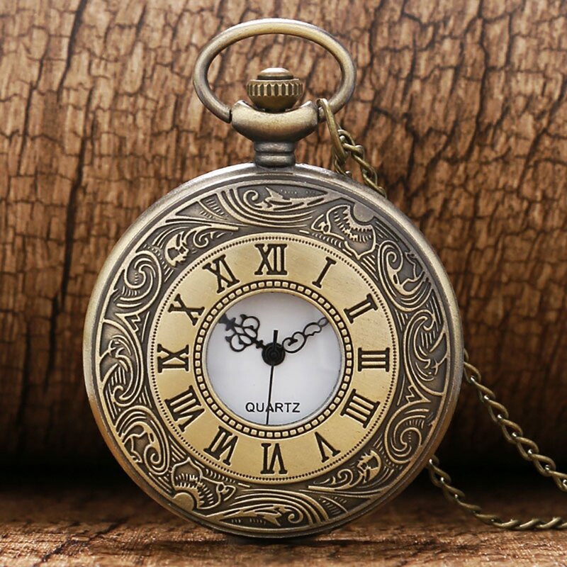 البرونزية الرومانية مقياس عرض تصميم كوارتز ساعة الجيب خمر Masculino Relogio قلادة قلادة سلسلة الترفيه ساعة رجالية هدية