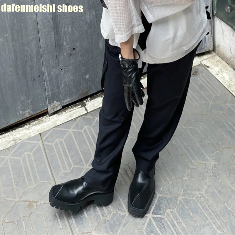 حذاء من الجلد الطبيعي للنساء ، منصة قرن وحيد القرن ، رباط أسود ، أزياء بمقدمة مربعة ، حذاء ديربي حديث ، جديد ،