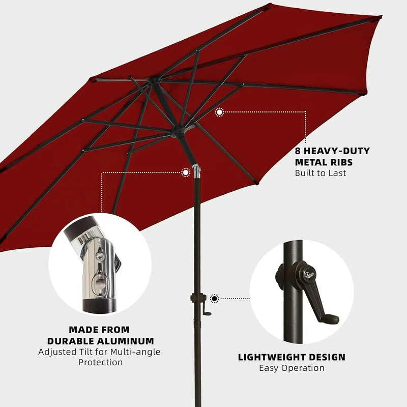 مظلة فناء في السوق الخارجي مع زر ضغط ، 8 أضلاع قوية ، بورجوندي ، إمالة و كرنك ، 9 أقدام