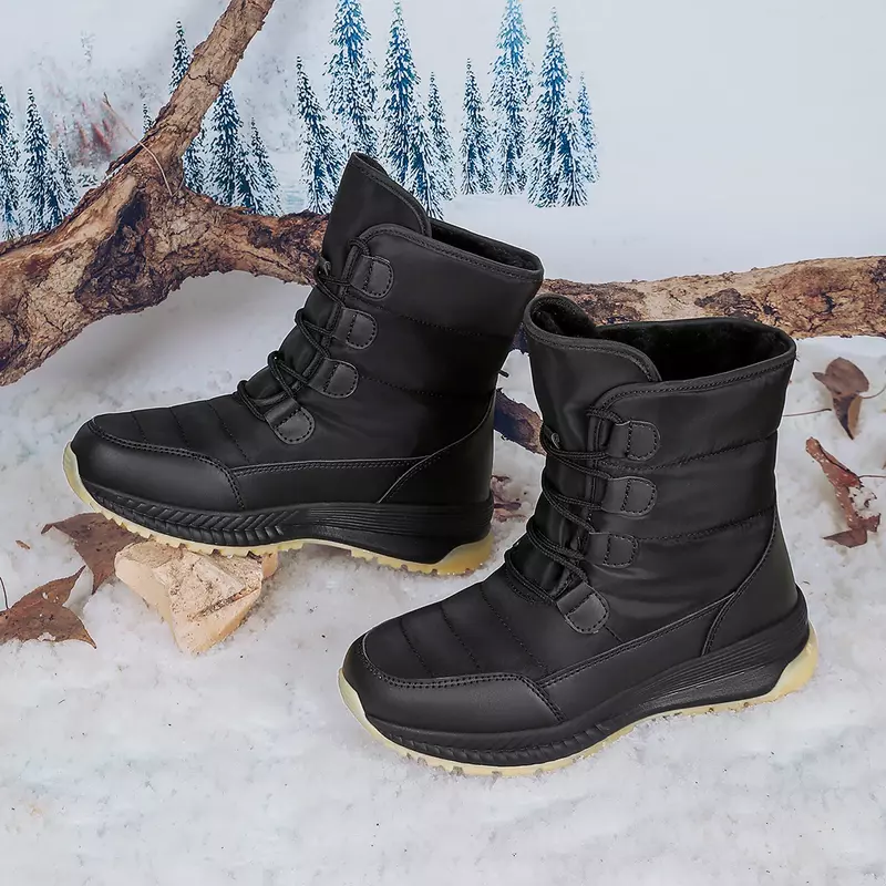 حذاء برقبة للثلج متوسط الساق مقاوم للماء للنساء ، حذاء بمنصة قطيفة ، أربطة نسائية ، الدفء ، الشتاء ،
