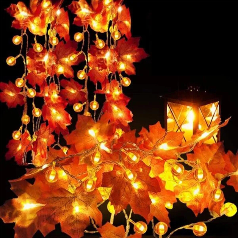 أضواء سلسلة LED لديي مهرجان الديكور ، الخريف الاصطناعي ، أوراق القيقب ، اليقطين ، أضواء الجنية ، حفلة هالوين