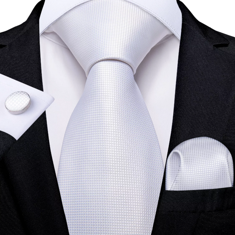 طقم أزرار أكمام منديل باللون الأبيض للرجال ، ربطات عنق من الحرير ، حفل زفاف ، ربطة عنق لرجال الأعمال ، علامة تجارية على الموضة ، ربطة عنق ، جديدة ،