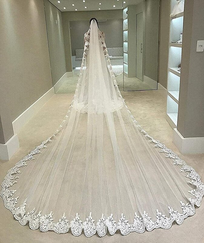 4 متر طويل الدانتيل زين الحجاب الزفاف الأبيض العاج كاتدرائية 1 طبقات الحجاب الزفاف اكسسوارات الزفاف