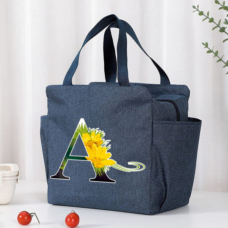 Thermal Lunch Bags Large Capacity Zipper Cooler Bag for Women Lunch Box Picnic Food Bag Flower Color Lettern Series Pattern