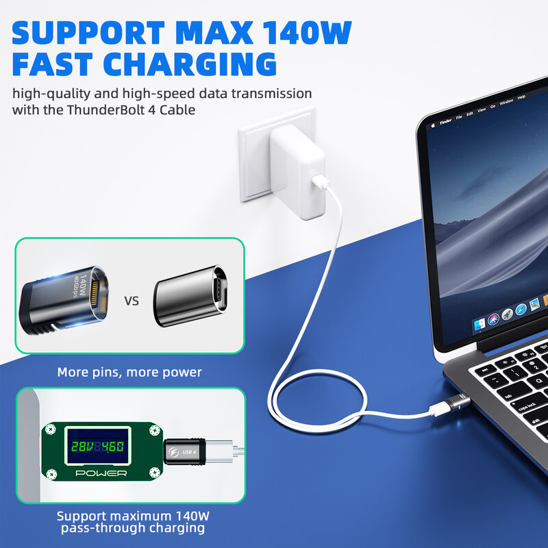 محول مغناطيسي PD140W USB Type-C OTG ، 40Gbps ، سبيكة Thunderbolt3 ، شحن سريع ، محول فيديو 8K @ 60Hz لجهاز Macbook Pro Air